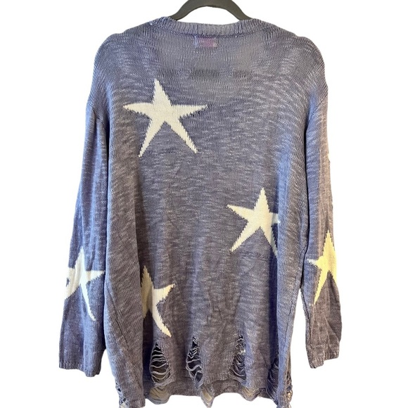Pink Lily Blue White Star Sweater Distressed Summer Cover Up Size Medium - Picture 4 of 9